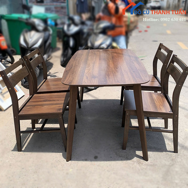 Bộ Bàn Ăn Gỗ 4 Ghế Cũ Màu Nâu