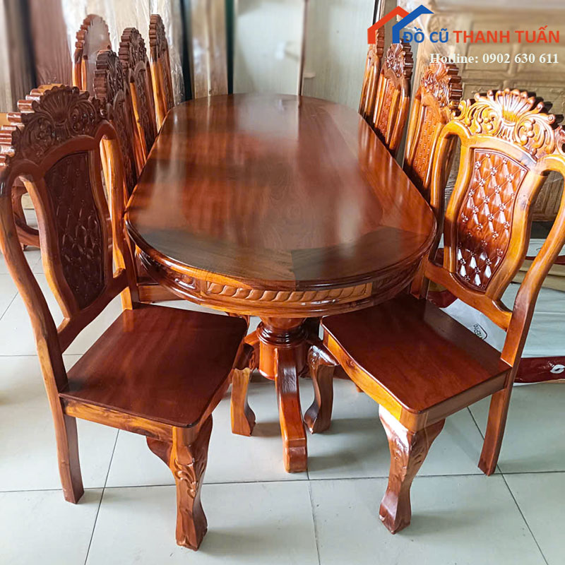 bo-ban-an-go-8-ghe-moi-99-lung-cham-hoa-van-nhieu-mau-1 Thanh Lý Đồ Nội Thất Cũ - Chuyên Mua Bán Bàn Ghế Cũ Giá Tốt Nhất