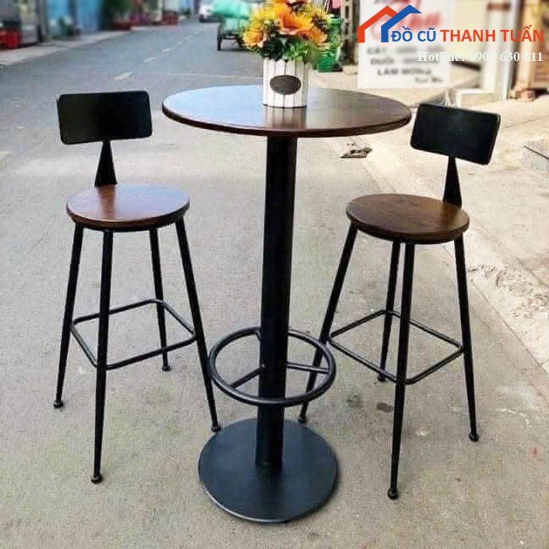 Bộ Bàn Ghế Bar Mới 99% Ghế Chân Côn Bàn Chân Mâm Đặt
