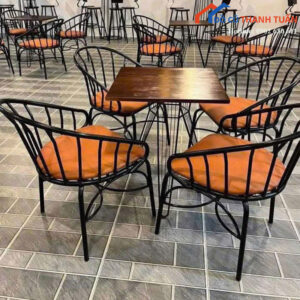 Bộ Bàn Ghế Cafe Mới 99% 4 Ghế Bành Nệm Màu Cam