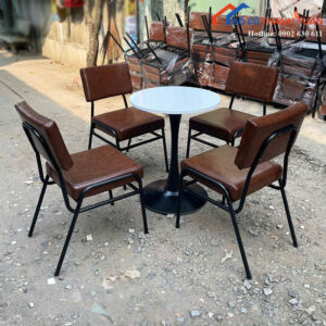 Bộ Bàn Ghế Cafe Mới 99% Ghế Chân Sắt Tựa Vuông Bọc Nệm