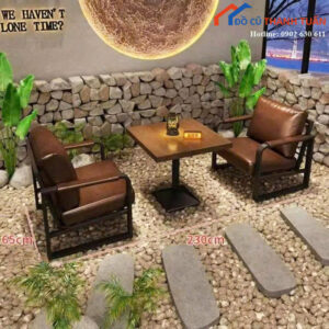 Bộ Bàn Ghế Cafe Mới 99% Sofa Đơn Nệm Êm Có Tay Vịn