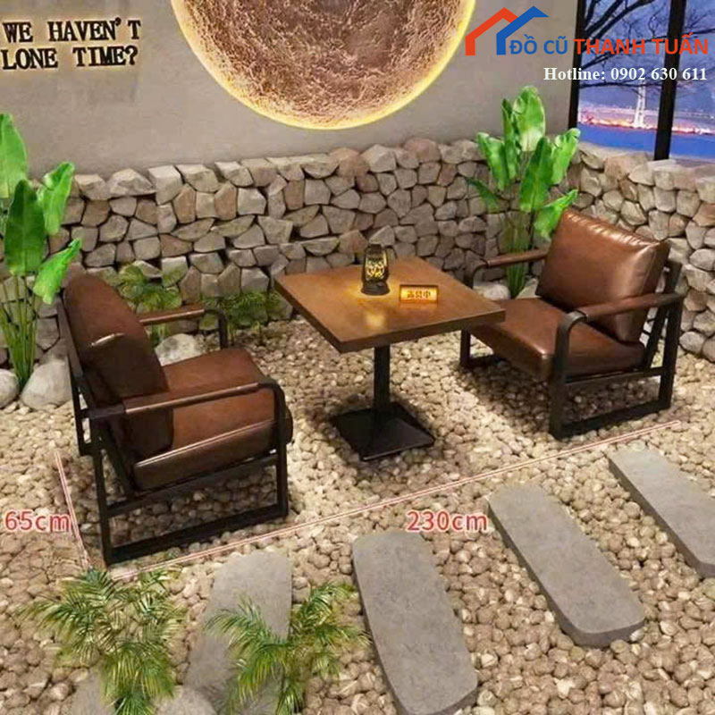 Bộ Bàn Ghế Cafe Mới 99% Sofa Đơn Nệm Êm Có Tay Vịn