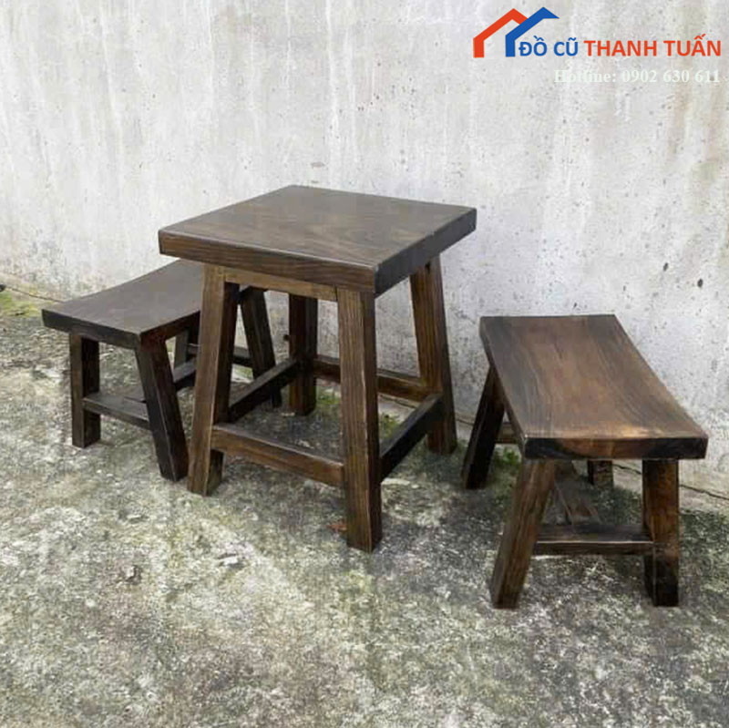 Bộ Bàn Ghế Gỗ Thông Mới 99% Bàn Vuông 50cm