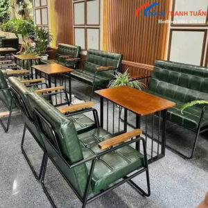 Bộ Bàn Ghế Sofa Cafe Nệm Xanh Ô Ca Rô Mới 99%