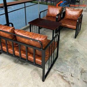 Bộ Bàn Ghế Sofa Khung Sắt Mới 99% Bọc Da Màu Nâu