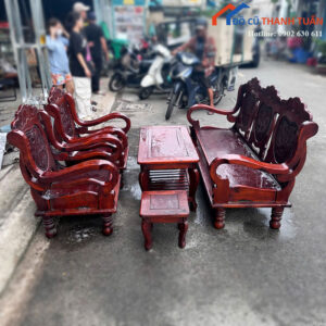 Bộ Salon Gỗ Cũ Chạm Hoa Văn