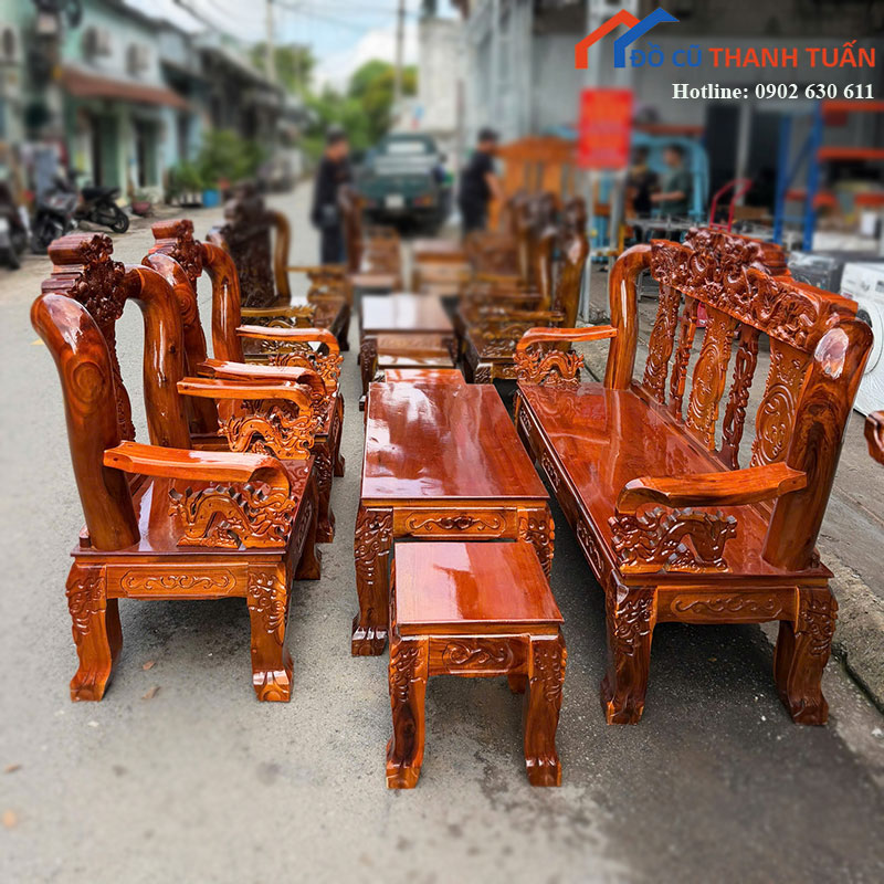 Bộ Salon Gỗ Mới 99% Tay 12 Chạm Rồng