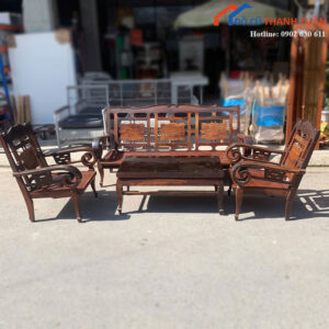 Bộ Salon Gỗ Tự Nhiên Cũ Tay Cuộn Chạm Hoa Văn