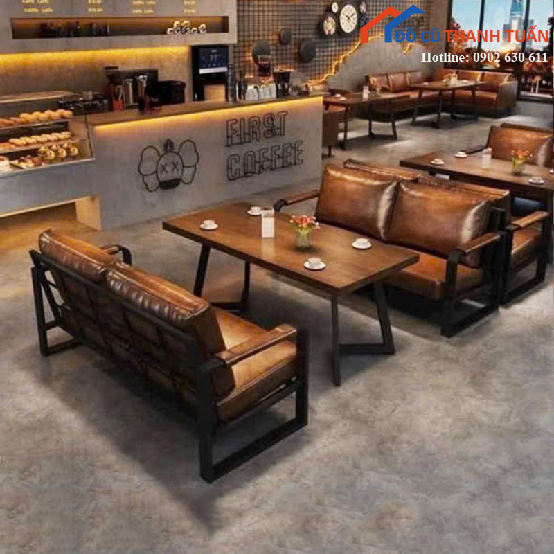 Bộ Sofa Cafe Mới 99% Ghế Đôi 2 Tựa Nệm Nâu