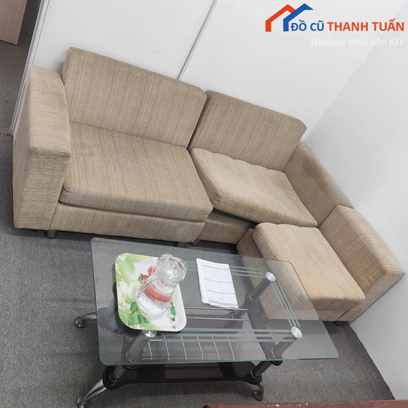 Bộ Sofa Góc L Cũ Bọc Nỉ Màu Kem