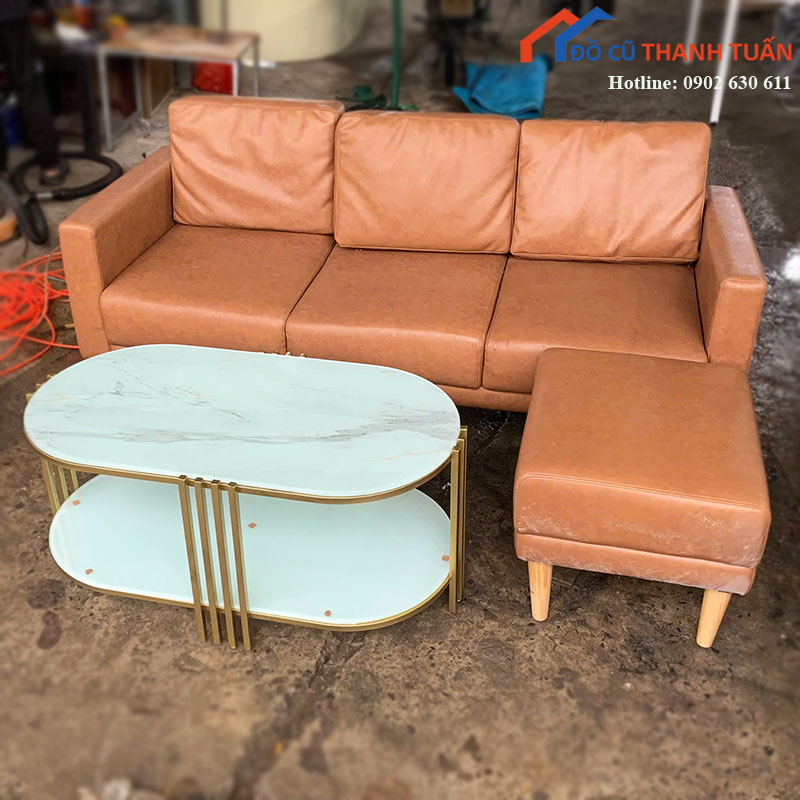 bo-sofa-phong-khach-cu-boc-da-nau-kem-don-3 Thanh Lý Đồ Nội Thất Cũ - Chuyên Mua Bán Bàn Ghế Cũ Giá Tốt Nhất