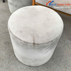 Đôn Sofa Tròn Cũ Bọc Nỉ Màu Xám