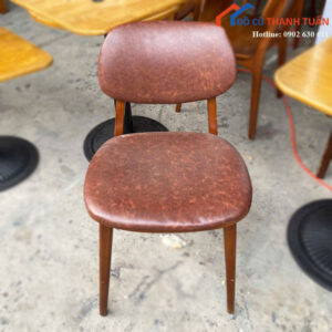 Ghế Cafe Cũ Bọc Da Nâu Chân Gỗ