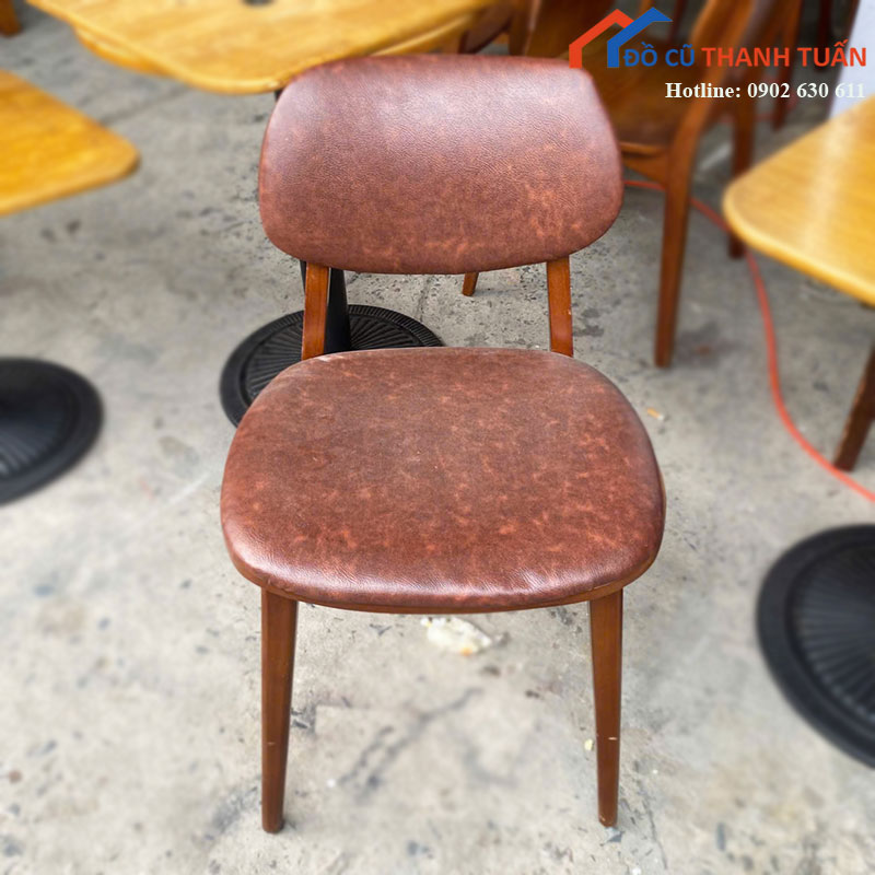Ghế Cafe Cũ Bọc Da Nâu Chân Gỗ