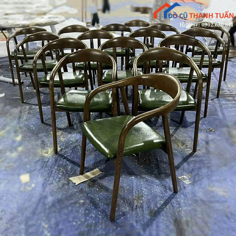 Ghế Cafe Mới 99% Khung Gỗ Bọc Nệm Da Xanh