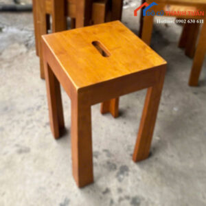 Ghế Đôn Gỗ Cũ Mặt Vuông Có Lỗ Cầm