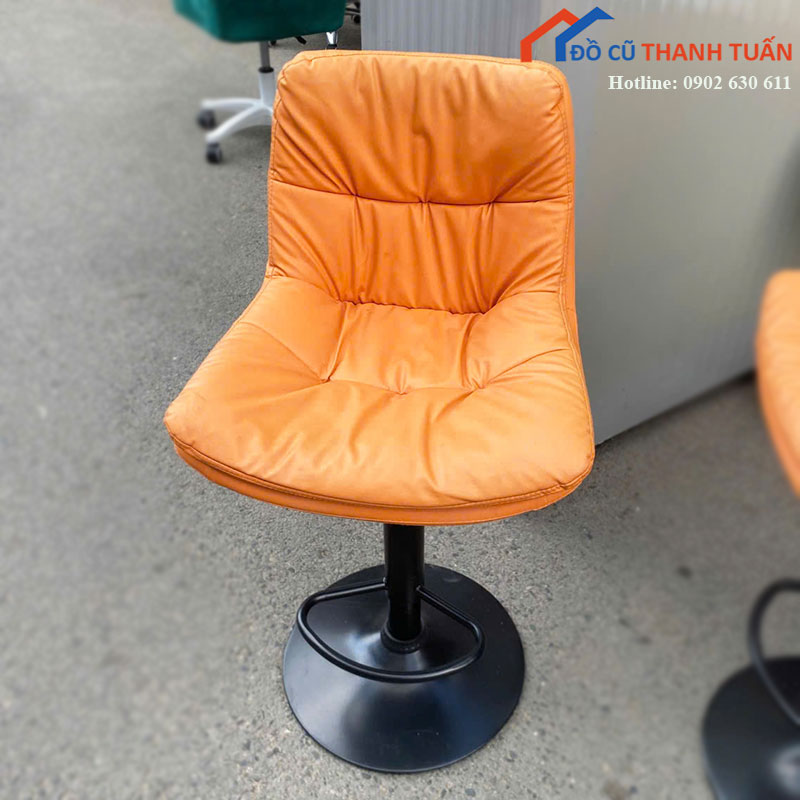 Ghế Quầy Bar Cũ Bọc Da Màu Cam Chân Trụ Tròn