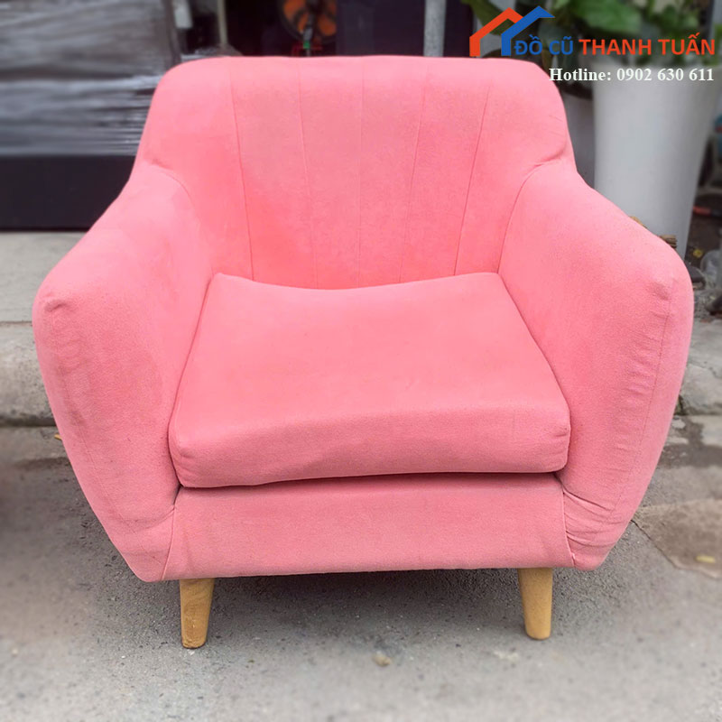 Ghế Sofa Đơn Cũ Bọc Nỉ Màu Hồng Chân Gỗ