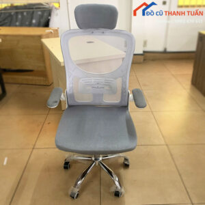 Ghế Văn Phòng Cũ Lưng Lưới Có Tựa Đầu Màu Xám