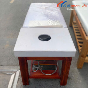 Giường Gội Đầu Cũ Khung Gỗ Bọc Nệm Màu Trắng
