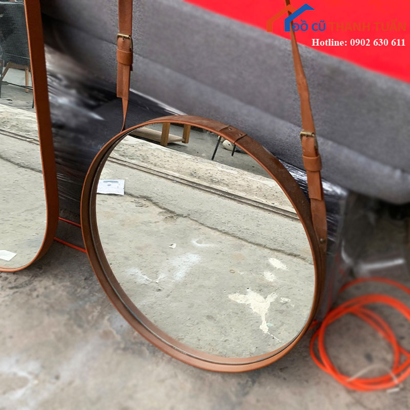 guong-tron-treo-tuong-cu-khung-da-2 Gương Tròn Treo Tường Cũ Khung Da