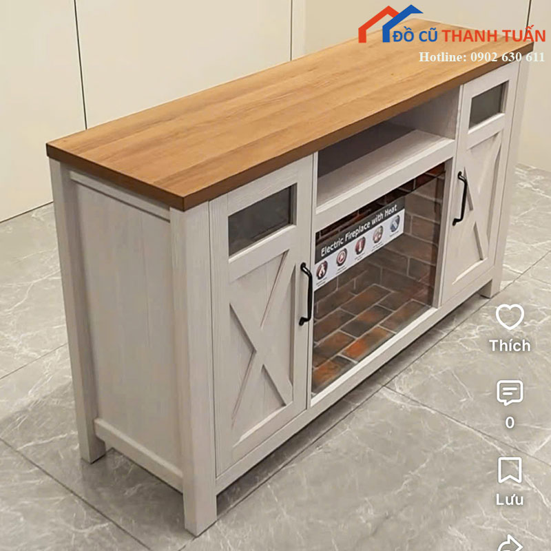 ke-tivi-moi-99-2-canh-mau-trang-phoi-go-1 Kệ Tivi Mới 99% 2 Cánh Màu Trắng Phối Gỗ