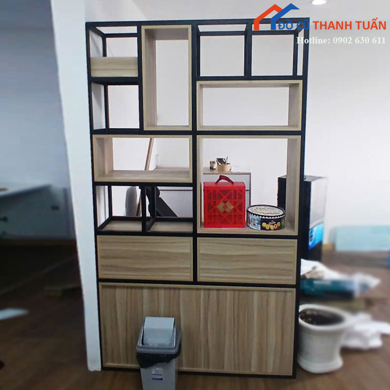 Kệ Trang Trí Cũ Khung Sắt Gỗ Nhiều Ô Có Tủ