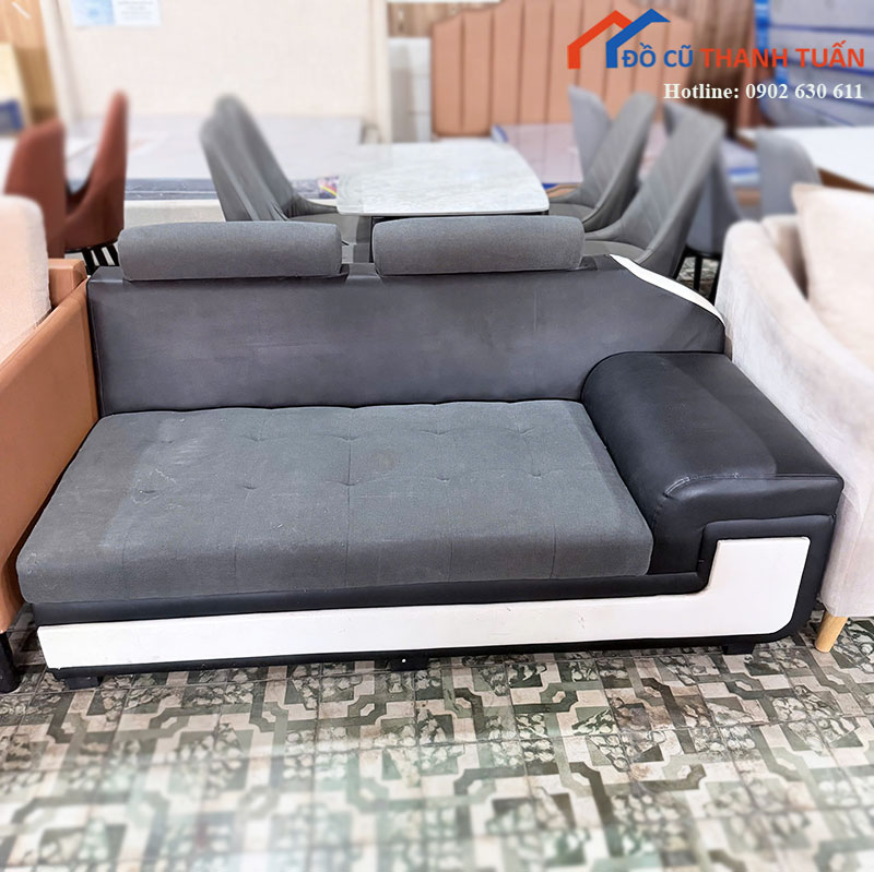 Sofa Băng Cũ Bọc Da Phối Vải Màu Xám Đen