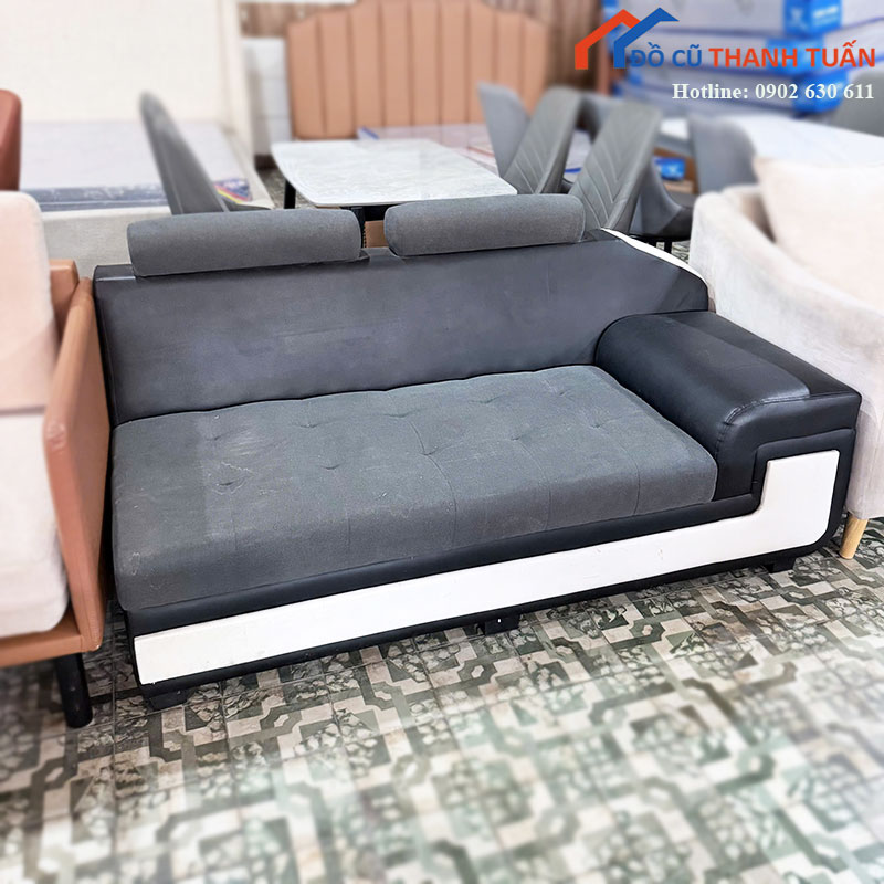 sofa-bang-cu-boc-da-phoi-vai-mau-xam-den-2 Sofa Băng Cũ Bọc Da Phối Vải Màu Xám Đen