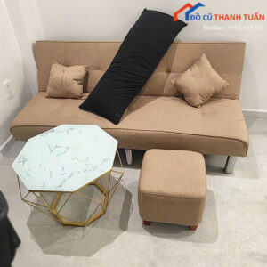 Sofa Bed Cũ Bọc Nỉ Màu Be Dùng Ngồi Và Nằm Nghỉ