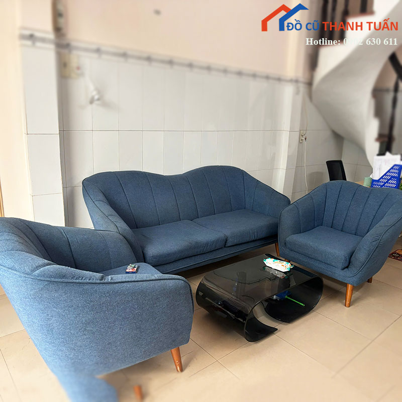 Sofa Bộ Cũ Vải Nỉ Màu Xanh Dáng Hiện Đại