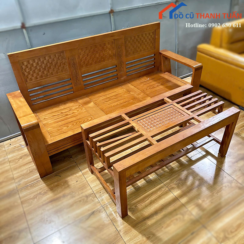 sofa-go-cu-dang-bang-dai-kem-ban-tra-3 Sofa Gỗ Cũ Dáng Băng Dài Kèm Bàn Trà