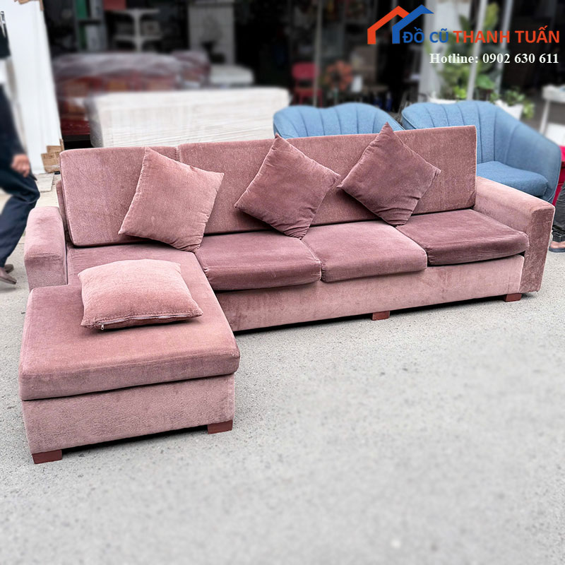 sofa-goc-cu-mau-nau-kem-ghe-don-4 Sofa Góc Cũ Màu Nâu Kèm Ghế Đôn