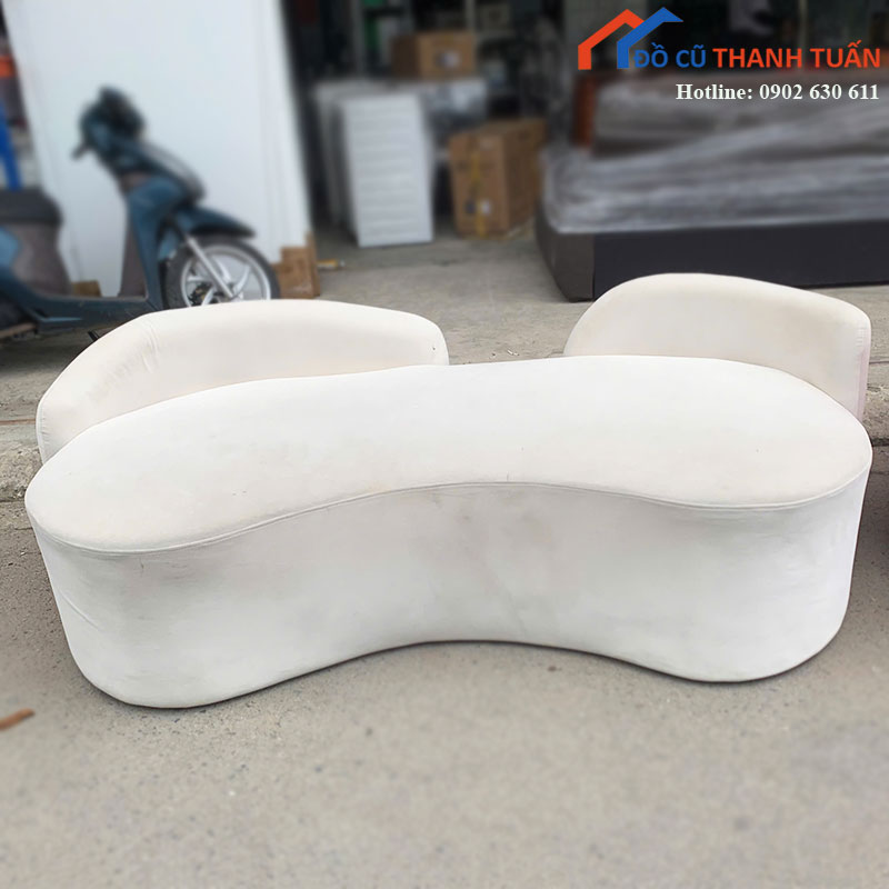 Sofa Hạt Đậu Cũ Bọc Nỉ Màu Trắng Có Hai Lưng Tựa