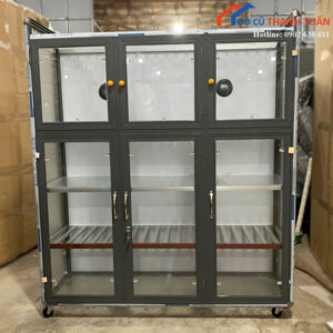 Tủ Chén Nhôm Kính Mới 99% Có Bánh Xe