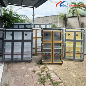 Tủ Chén Nhôm Kính Mới 99% Nhiều Ngăn Có Bánh Xe