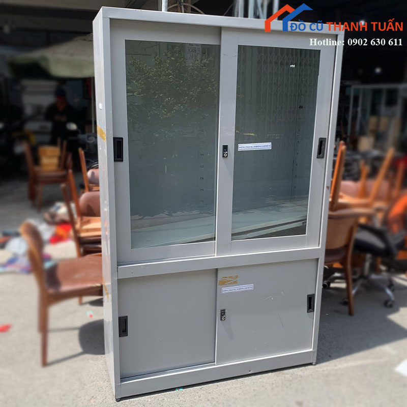 tu-ho-so-sat-cu-cua-lua-kinh-chia-2-tang-3 Tủ Hồ Sơ Sắt Cũ Cửa Lùa Kính Chia 2 Tầng