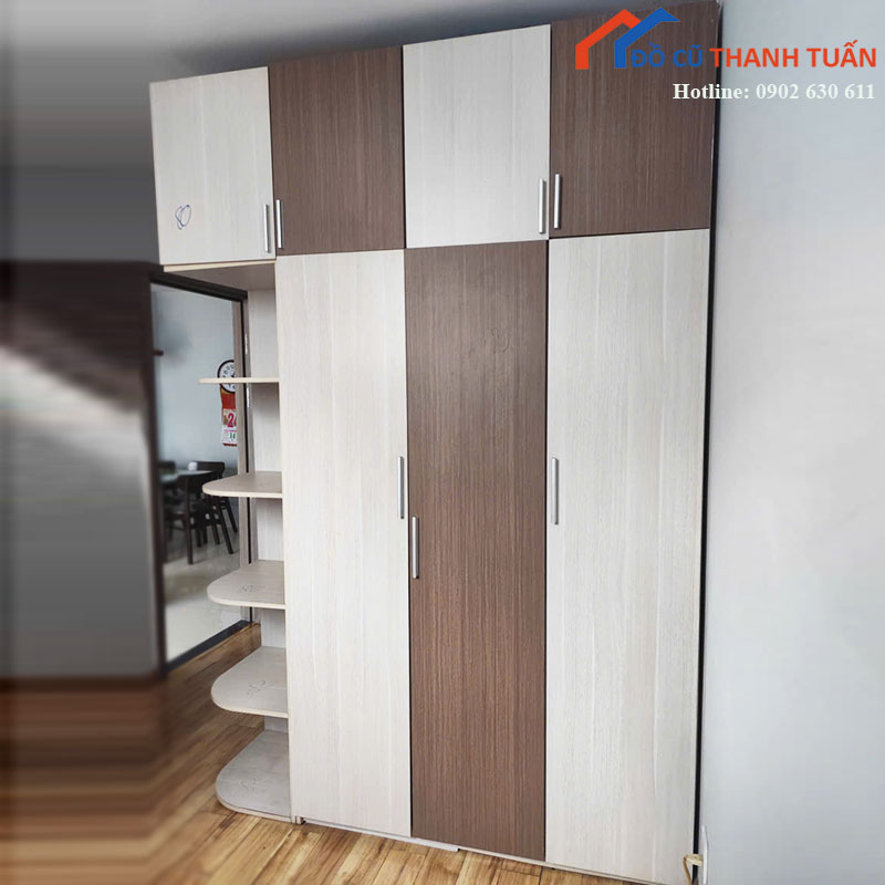 Tủ Quần Áo Cũ 1m78 Màu Trắng Nâu Nhiều Ngăn