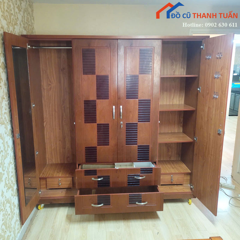 tu-quan-ao-cu-5-canh-co-ngan-keo-va-banh-xe-4 Thanh Lý Đồ Nội Thất Cũ - Chuyên Mua Bán Bàn Ghế Cũ Giá Tốt Nhất