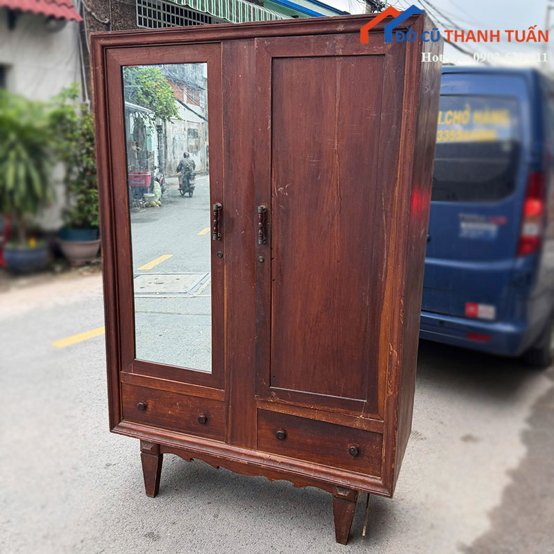 tu-quan-ao-go-cu-2-canh-co-guong-soi-2 Thanh Lý Đồ Nội Thất Cũ - Chuyên Mua Bán Bàn Ghế Cũ Giá Tốt Nhất
