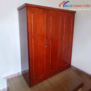 Tủ Quần Áo Gỗ Tự Nhiên Cũ 3 Cánh Màu Nâu Đỏ