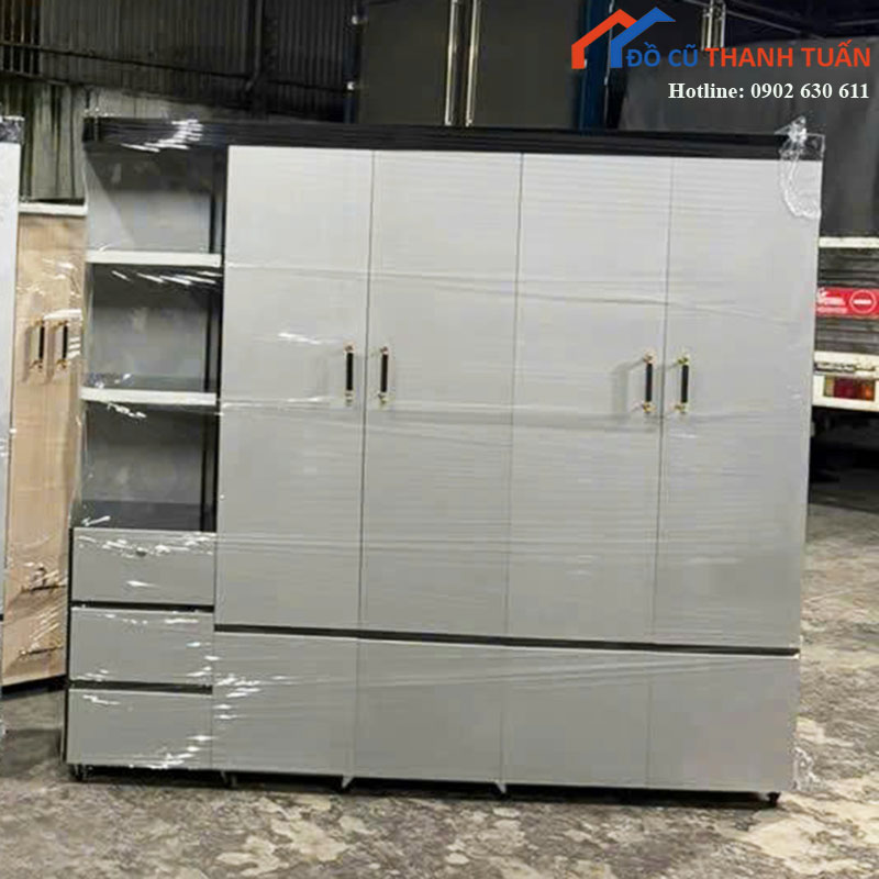tu-quan-ao-nhua-4-canh-moi-99-kem-ke-ben (11) Tủ Quần Áo Nhựa 4 Cánh Mới 99% Kèm Kệ Bên