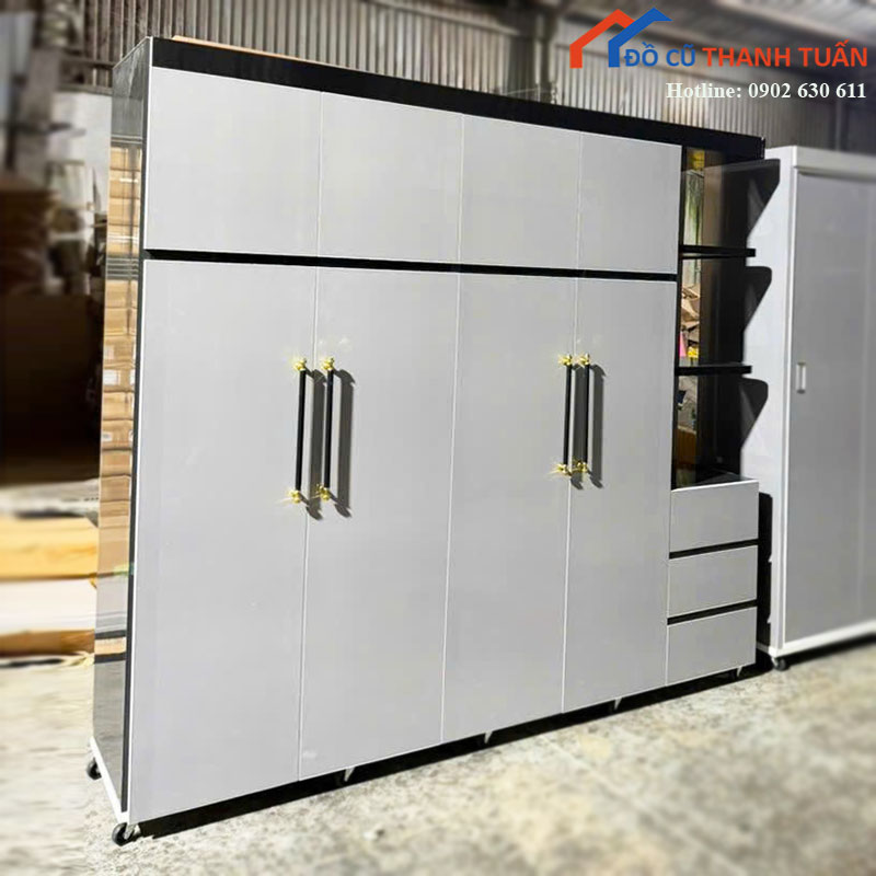 tu-quan-ao-nhua-4-canh-moi-99-kem-ke-ben (5) Tủ Quần Áo Nhựa 4 Cánh Mới 99% Kèm Kệ Bên