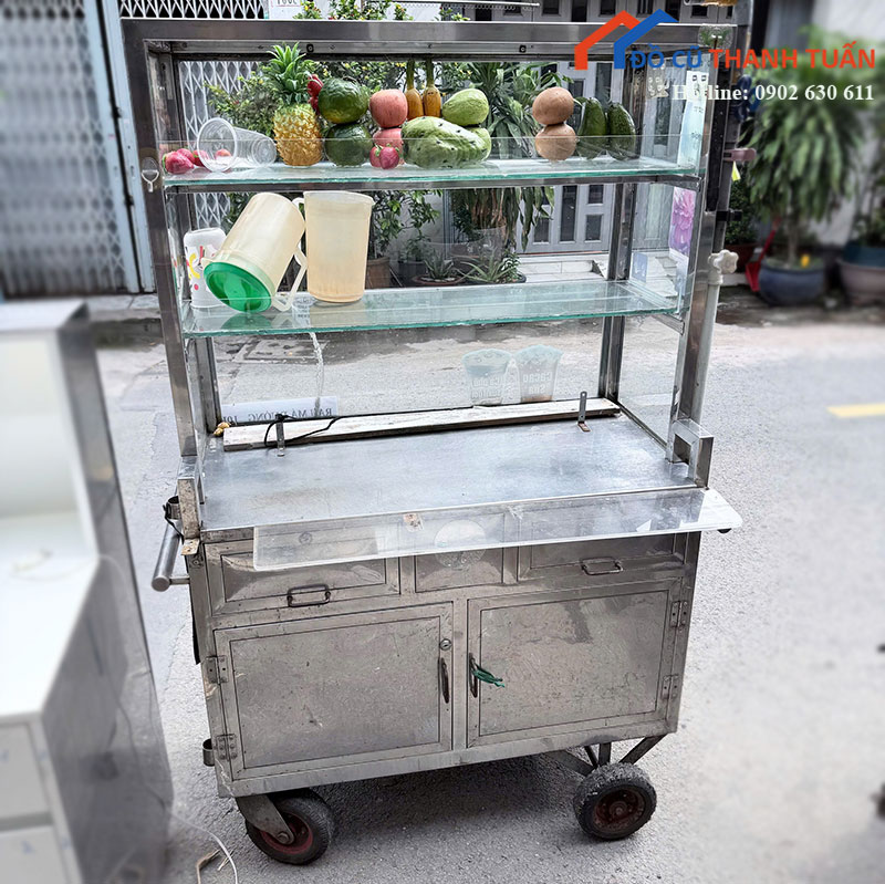 xe-ban-nuoc-ep-cu-khung-inox-co-tu-kinh-1 Thanh Lý Đồ Nội Thất Cũ - Chuyên Mua Bán Bàn Ghế Cũ Giá Tốt Nhất