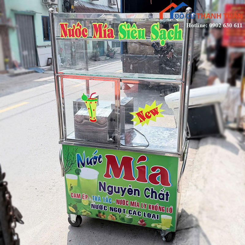 xe-nuoc-mia-cu-inox-co-tu-kinh-trung-bay-2-1 Xe Nước Mía Cũ Inox Có Tủ Kính Trưng Bày