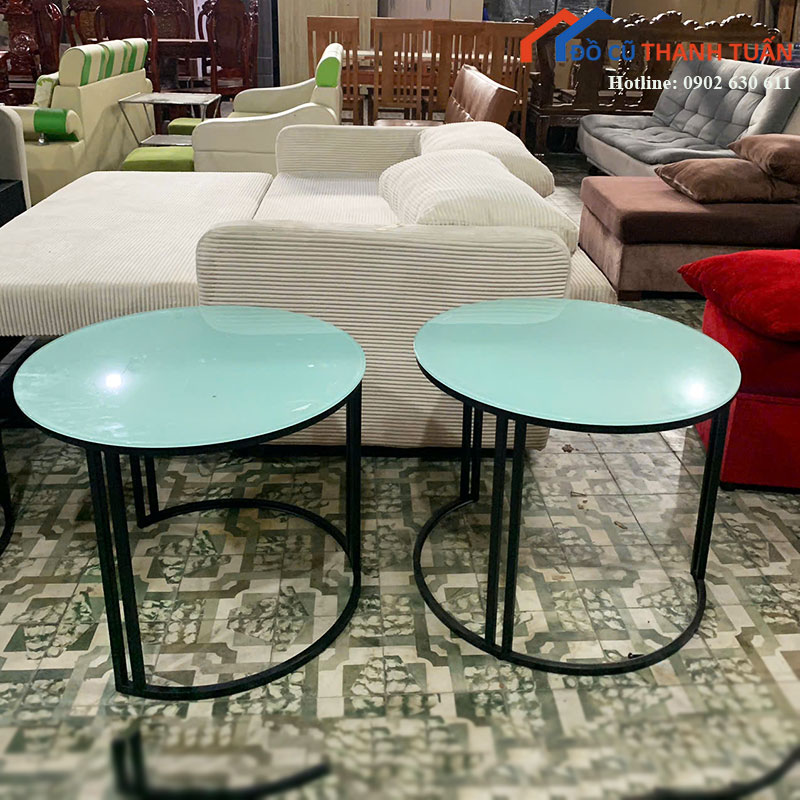 ban-sofa-doi-moi-99-mat-tron-chan-sat-hien-dai-2 Bàn Sofa Đôi Mới 99% Mặt Tròn Chân Sắt Hiện Đại