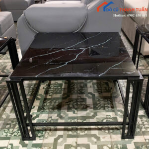 Bàn Sofa Vuông Mặt Đá Vân Đen 70cm Mới 99%