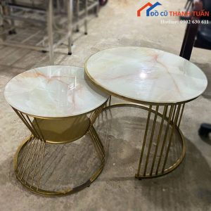 Bàn Trà Sofa Đôi Mặt Đá Chân Kim Loại Cũ