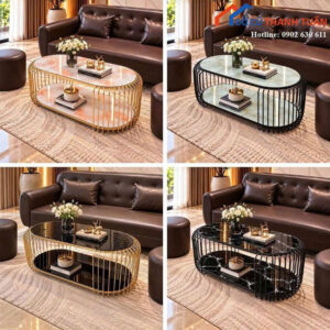 Bàn Trà Sofa Mới 99% Mặt Đá Oval Chân Sắt Uốn Cong